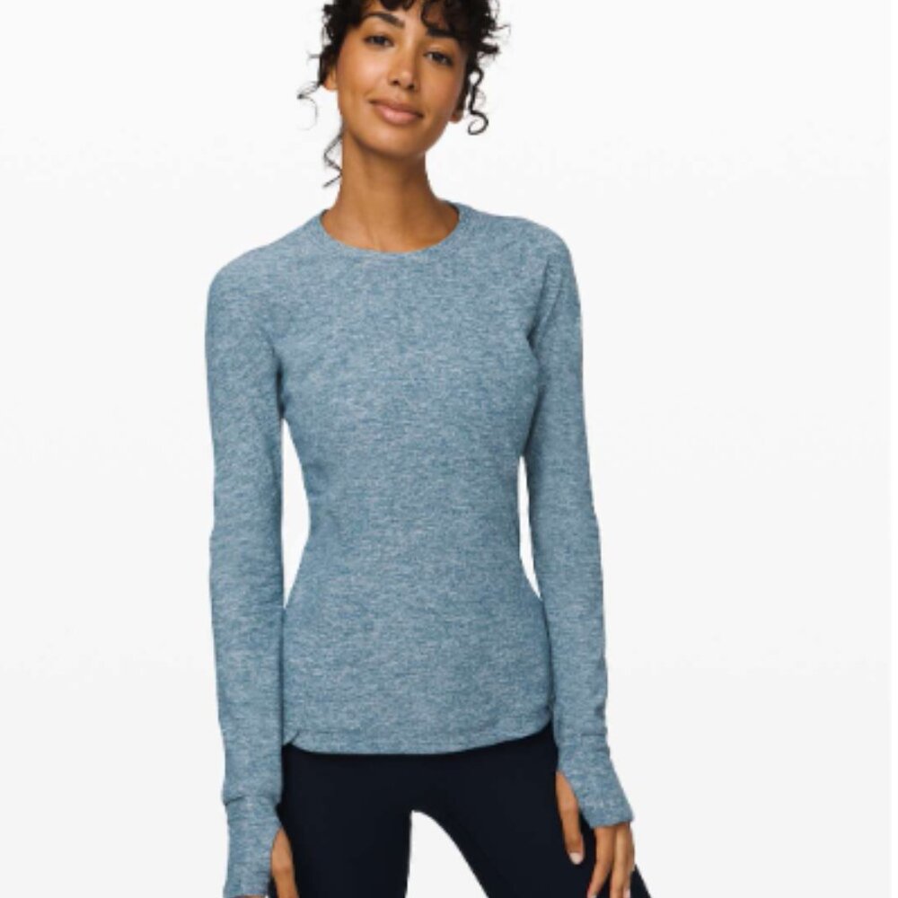 Lululemon Runderful Long Sleeve Heathered Petrol Blue Size 6 W3BVSS Athleisure
